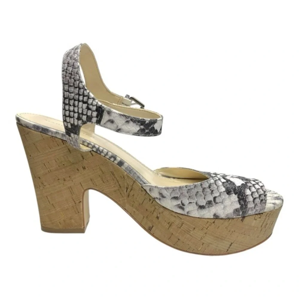 Marc‎ Fisher 10M Grey Snakeskin Platform Sandals Cork Wedge Heel Boho Chic